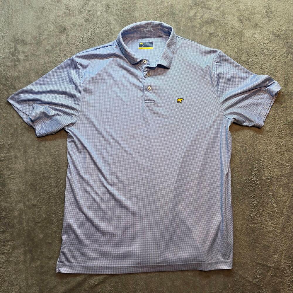 Jack Nicklaus Polo Shirt Mens L Blue Gingham 100% Polyester Golf Knit Casual